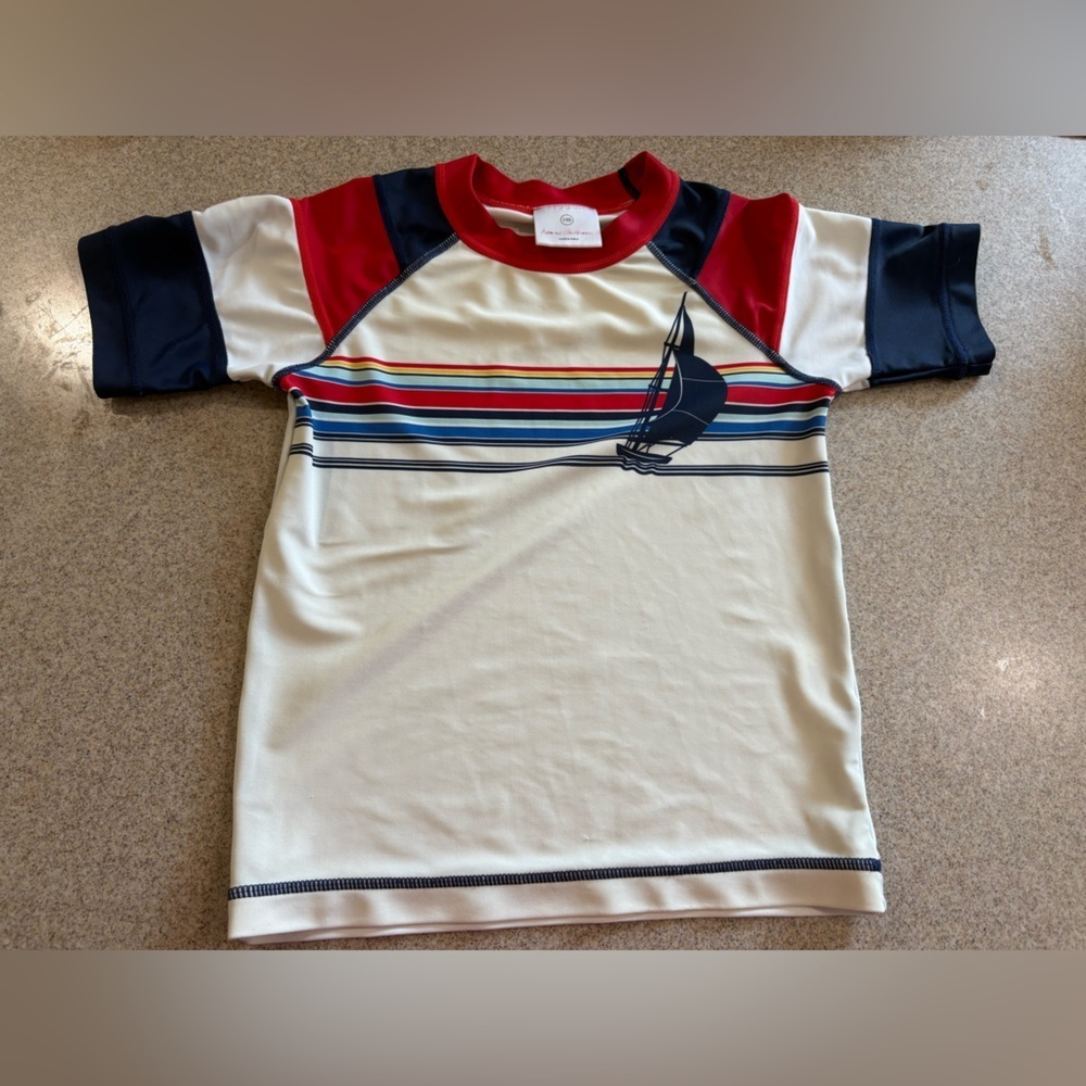 Hanna Andersson Red and White T-Shirt Swim Rashguard 3T/4T